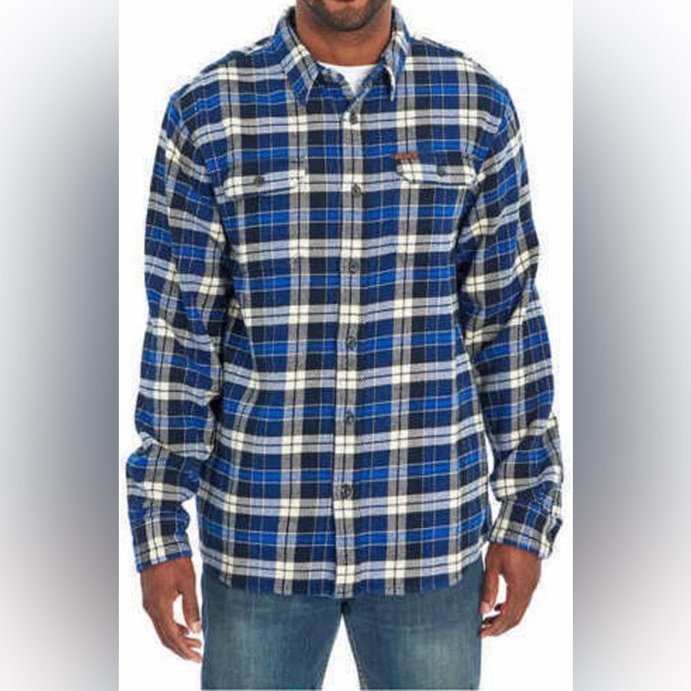 Orvis‎ Mens Blue and White Plaid Casual Button-Up Shirt Size Large